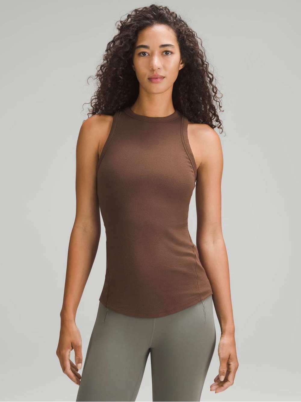 lululemon athletica Brown Ribbed High-Neck Tank